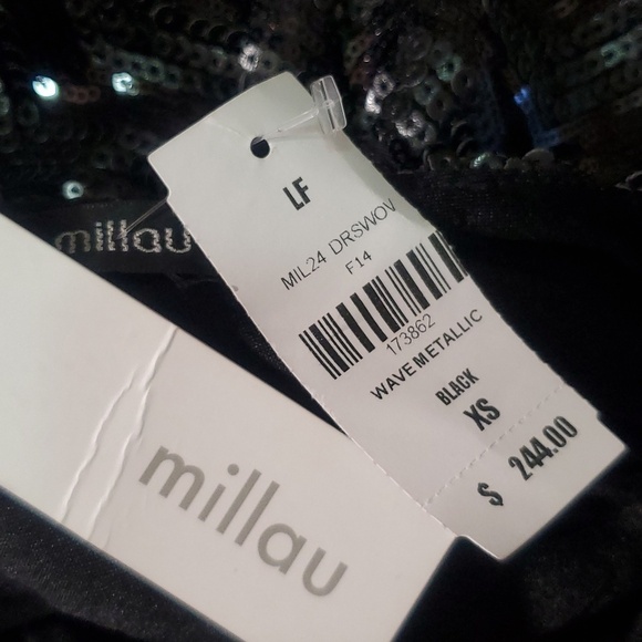 NWT LF Millau Womens Wave Metallic Sequin Sheath Dress Long Sleeve Back Size XS - Picture 11 of 14